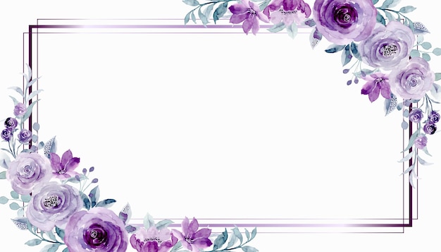 水彩紫バラフラワーフレーム