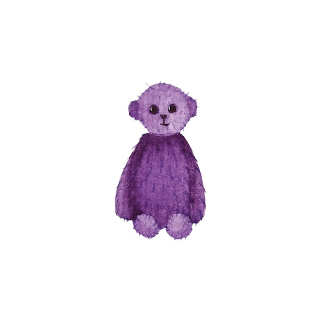 Акварель фиолетовый игрушечный медведь