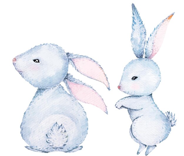 Vettore coniglietto acquerello cutecartoon bunny illustration with watercolorhand drawn animal illustration