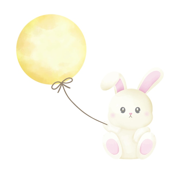 Vector watercolor rabbit and moon in mid autumn festival