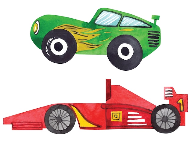 Watercolor racing cars toys