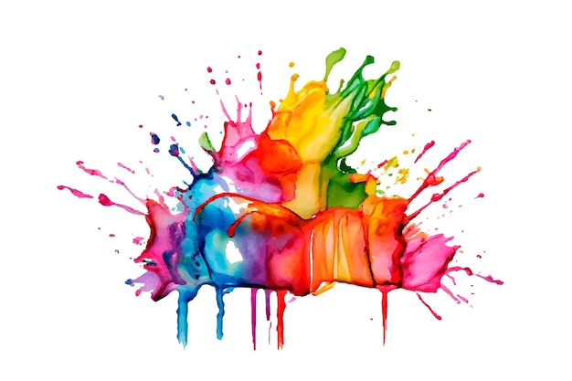 Watercolor rainbow paint splash brush stroke and Colorful Ink paint splatter powder festival explosion abstract background