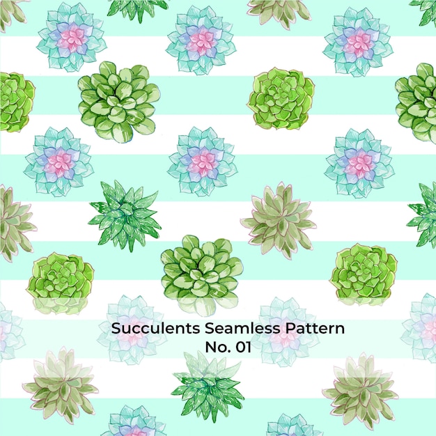 Vector watercolor rainbow succulents seamless pattern