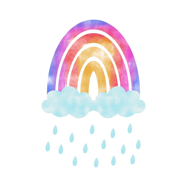 watercolor rainbow with raindrops on it