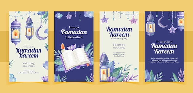Collezione di storie di instagram ramadan ad acquerello