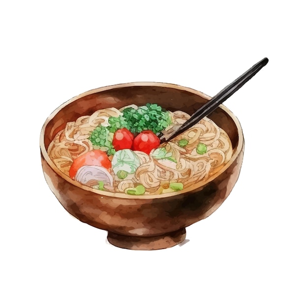 Watercolor Ramen bowl noodles vector culture japan