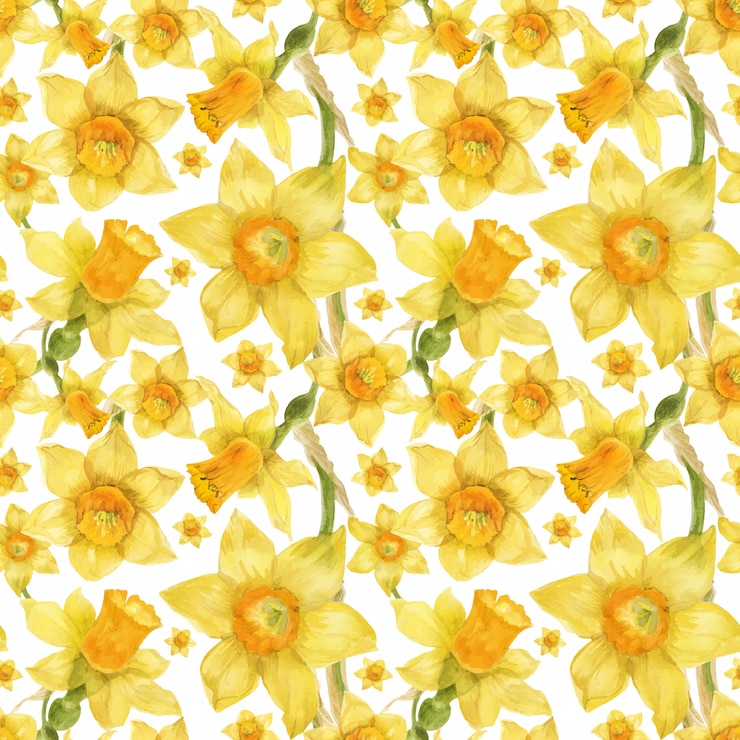 Vector watercolor realistic floral pattern with narcissus