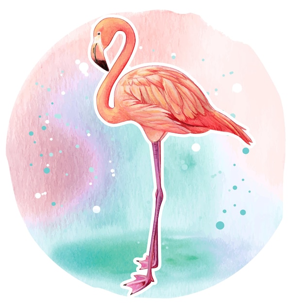 Watercolor realistic pink flamingo