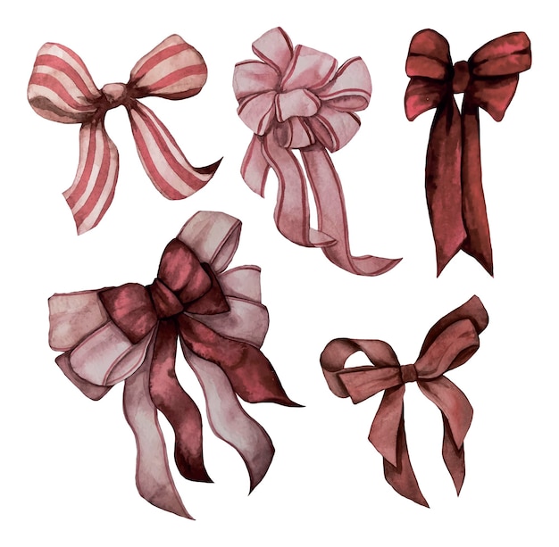 Watercolor Red bows, watercolor hand drawn clipart