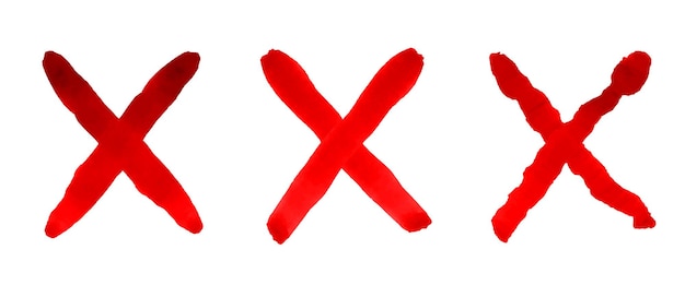 水彩の赤い十字架 シンボルセットをキャンセル 白い背景に隔離されたベクトルイラスト.