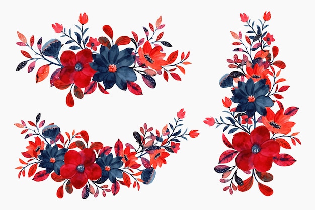 Watercolor red floral bouquet collection