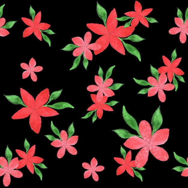 Vector watercolor red flowers seamless pattern