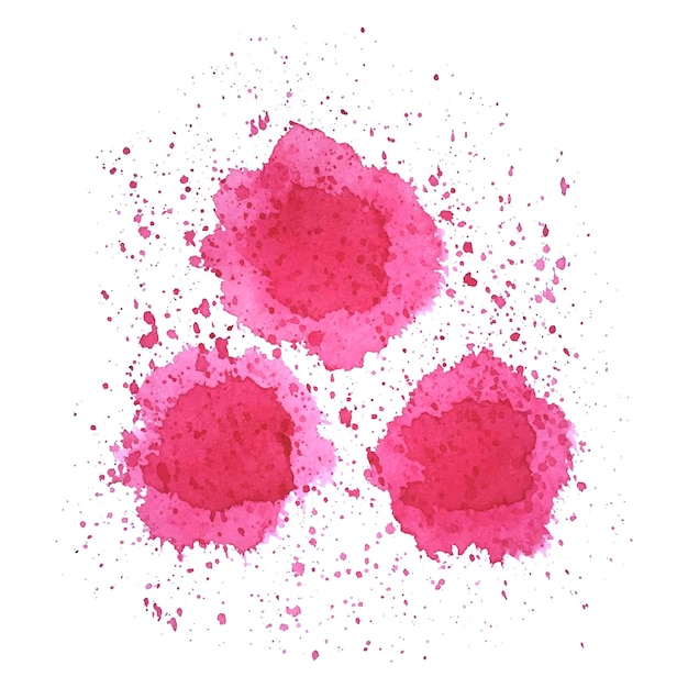 Watercolor red and pink spots in the form of flowers with drops of splashes on a white background