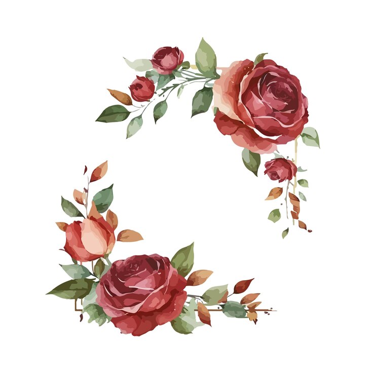 Vector watercolor red rose garland for invitation card