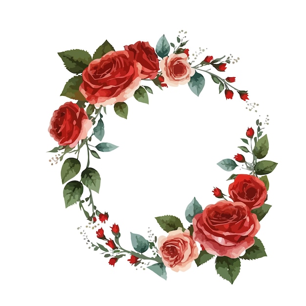 Vector watercolor red rose garland for invitation card