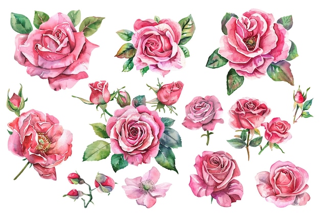 Vector watercolor red roses flowers