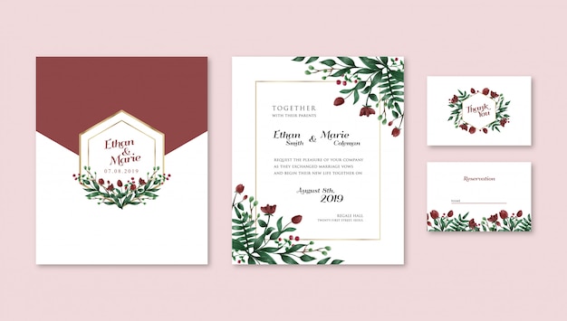 Watercolor red tulips wedding invitation