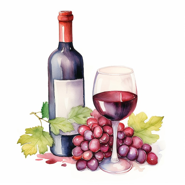 Watercolor red wine and glasses illustration drawing