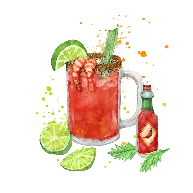 Vector watercolor refreshing michelada illustration