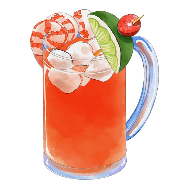 Vettore illustrazione di michelada rinfrescante ad acquerello