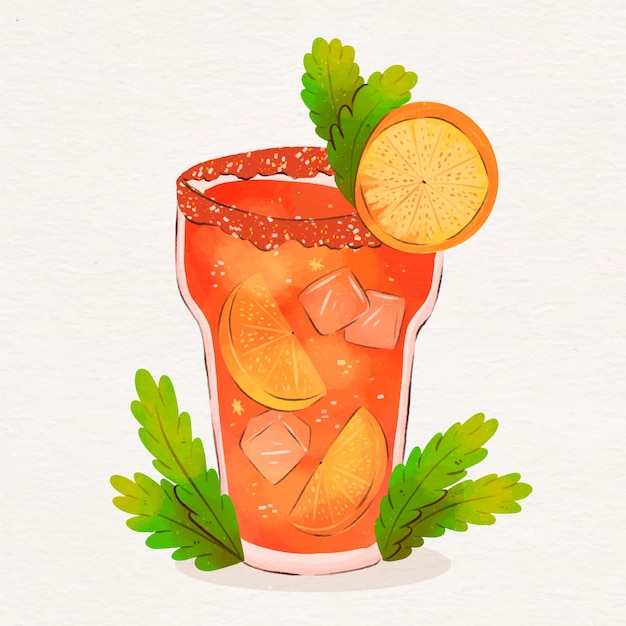 Vector watercolor refreshing michelada illustration