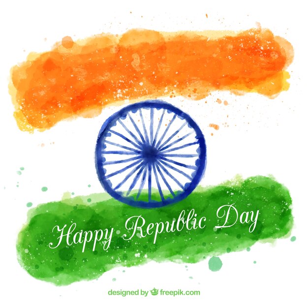 Vector watercolor republic day background with ashoka chakra flag  