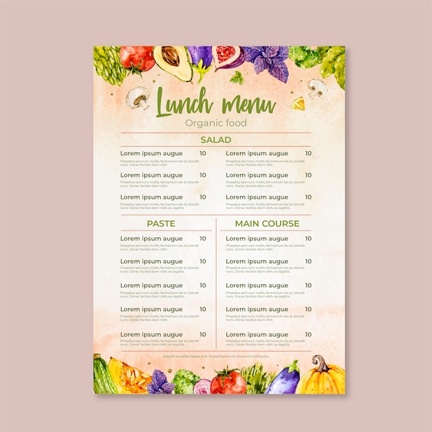 Tema del modello di menu del ristorante dell'acquerello