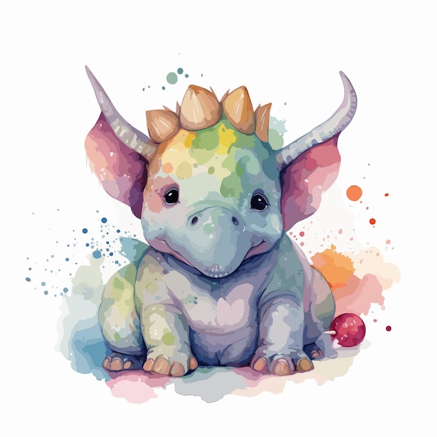 watercolor rhinoceros wild animal cartoon