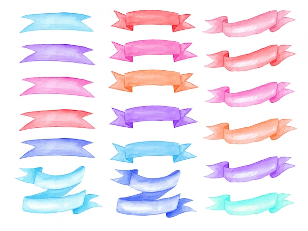 Watercolor ribbons set. hand drawn