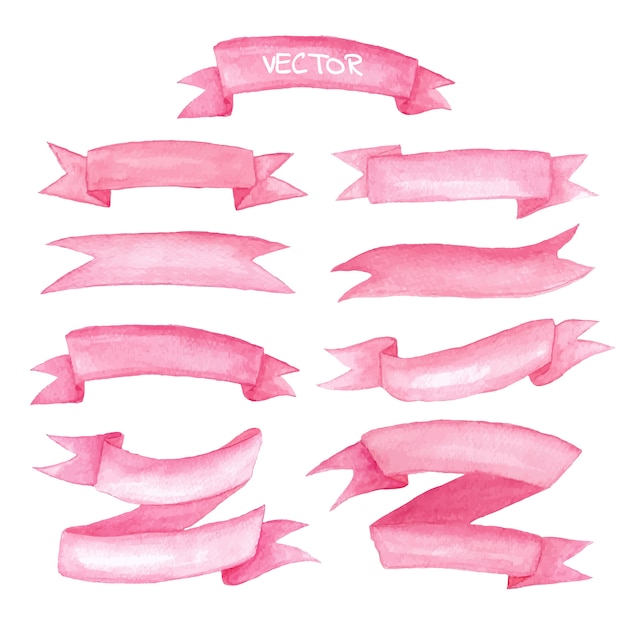 Vector watercolor ribbons set. hand drawn