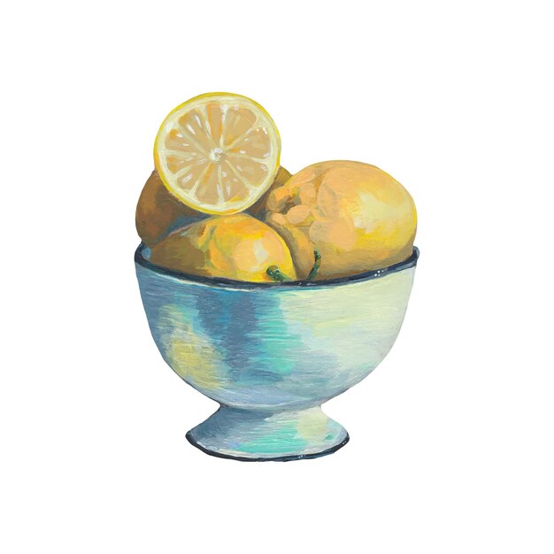 watercolor ripe lemons in a cup