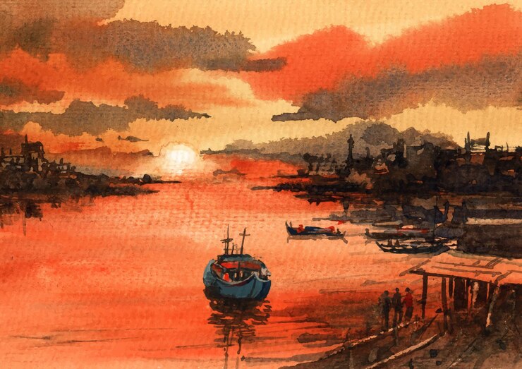 수채화 강 그림