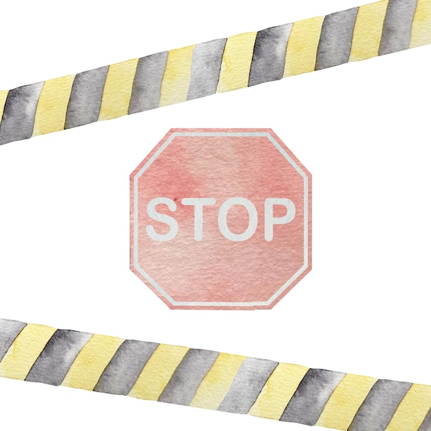 벡터 수채화 도로 표지판 교통 표지 그림 빨간색과 흰색 우선 순위 기호 그림 중지