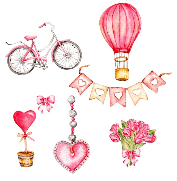 Watercolor romantic easter valentine set