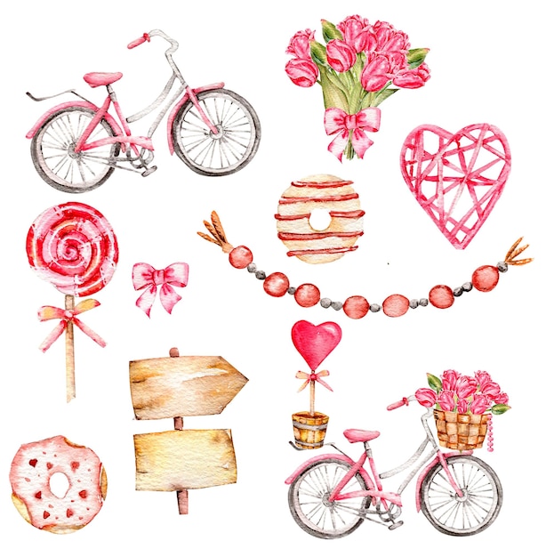 Watercolor romantic easter valentine set