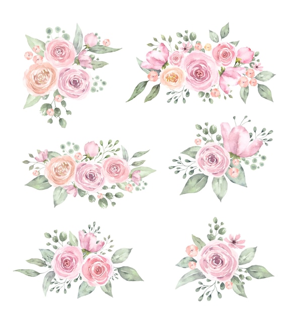 Watercolor rose bouquet collection