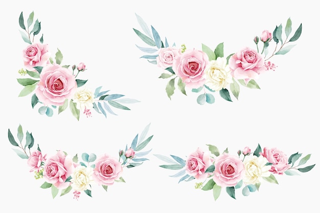 Vector watercolor rose flower bouquet collection