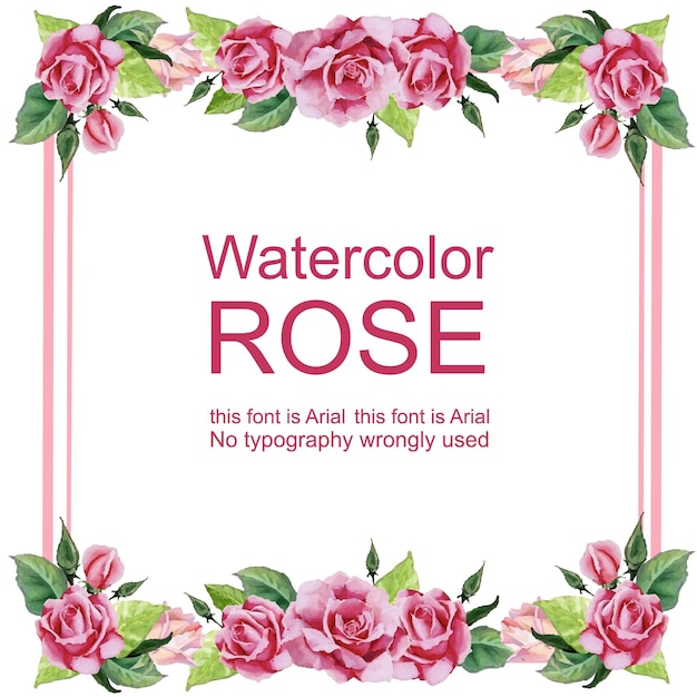 Watercolor rose frame border