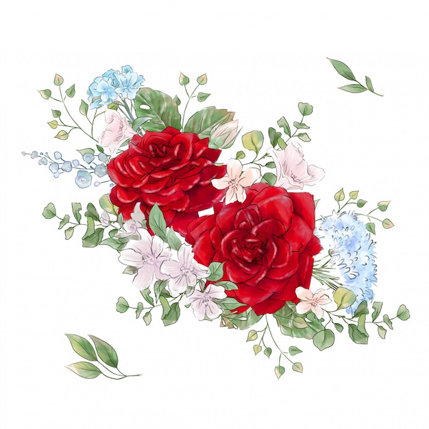 Vector watercolor roses bouquet