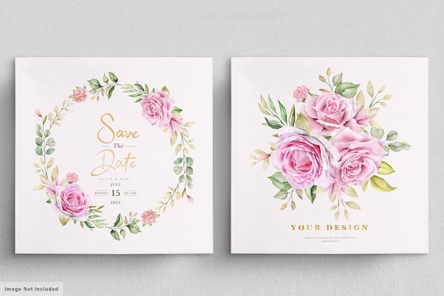 Watercolor roses wedding invitation card template