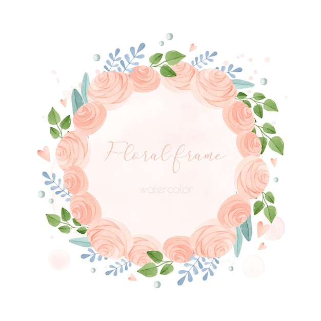 Watercolor roses wreath floral frame