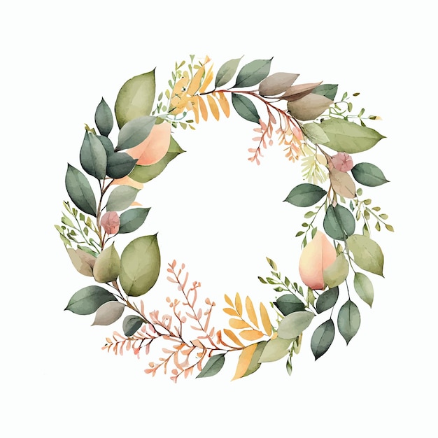 Watercolor round floral frame illustration decorative elements template flat cartoon illustration isolated on white background