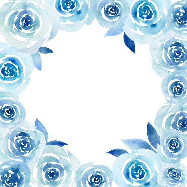 Watercolor round frame of abstract watercolor roses on a white background