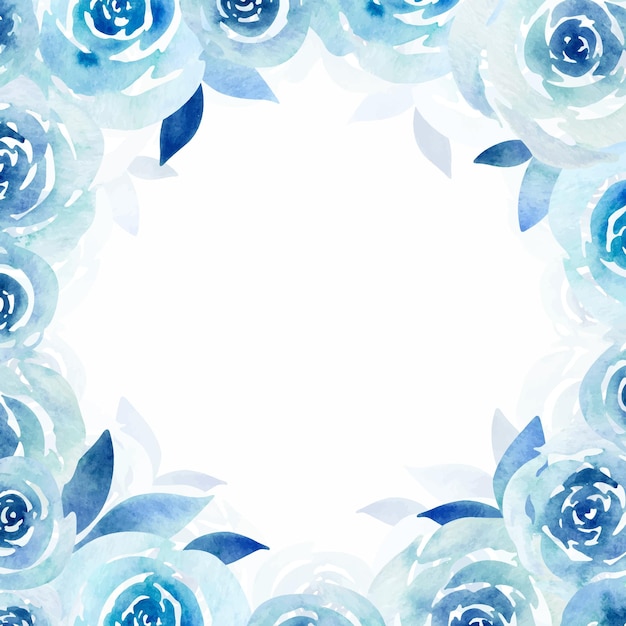 Watercolor round frame of blue watercolor roses on a white background