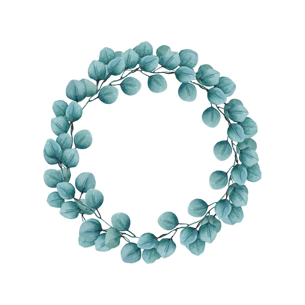 Watercolor round wreath with eucalyptus . Herbs for greeting cards, wedding invitations, posters, da