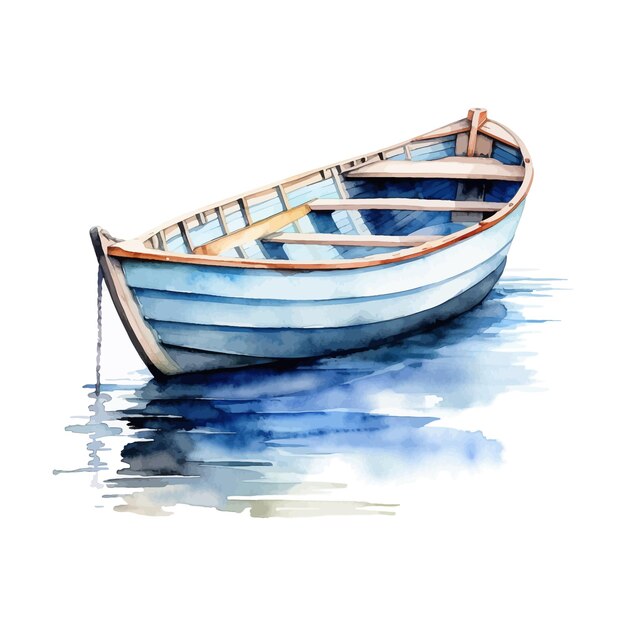 Watercolor rowboat white background