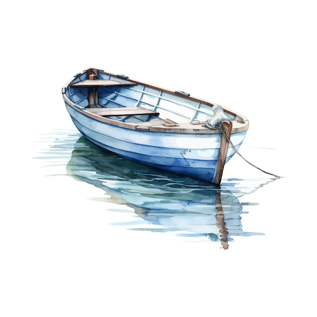 Vector watercolor rowboat white background