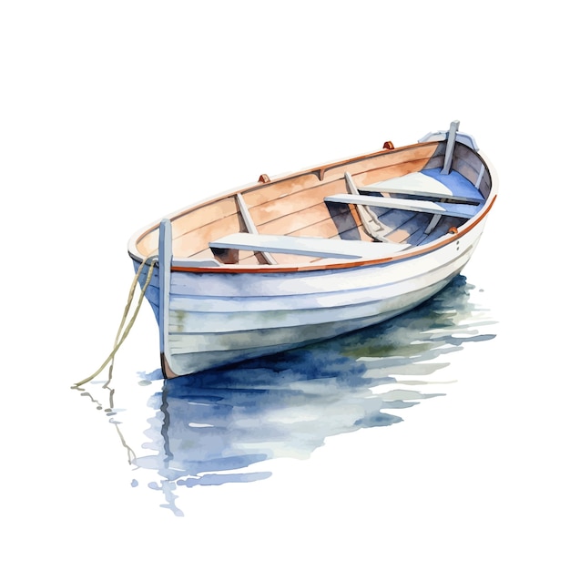 Watercolor rowboat white background