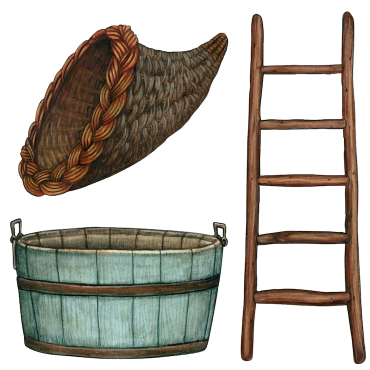 Vector watercolor rustic farm elements