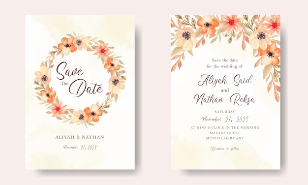 Modello di carta di invito a nozze con fiori rustici dell'acquerello